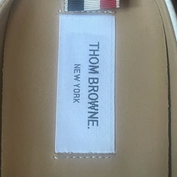 Thom Browne White Leather Slip-Ons with Red Trim - Picture 4 of 8